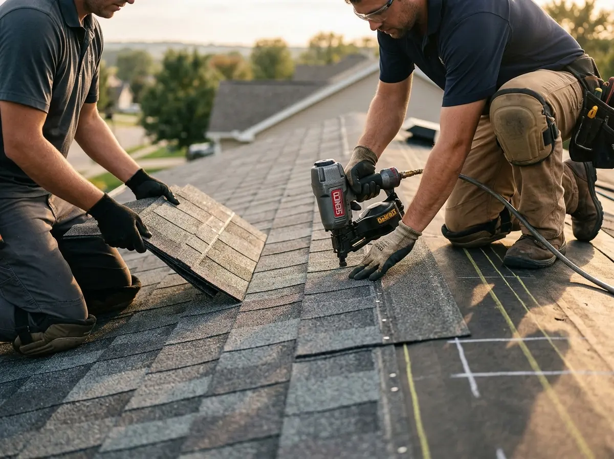 Professional roofer working on a residential roof in Jeffersontown